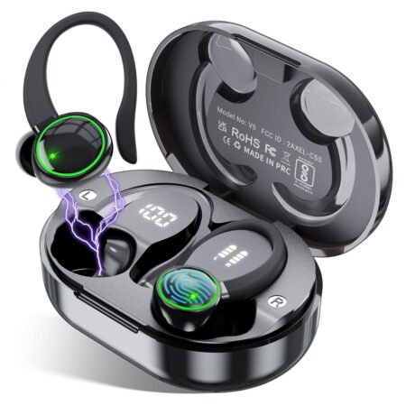 EDYELL V5 Earhook, Bluetooth 5.3 TWS 3D Stereo, 48H Playtime, IPX7 Waterproof Earphones Built-in Mic for Sport Running Workout