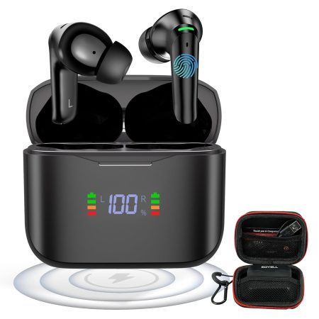 EDYELL C9 Wireless Type-C Charging Noise Cancellation Earphones with Pouch Dual ENC Mics with 13mm Driver 48H Playback LED Display