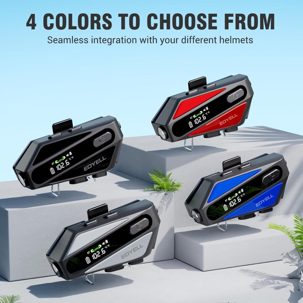 EDYELL C6 Motorcycle Bluetooth Intercom Headset|FM Radio Smart LED ...