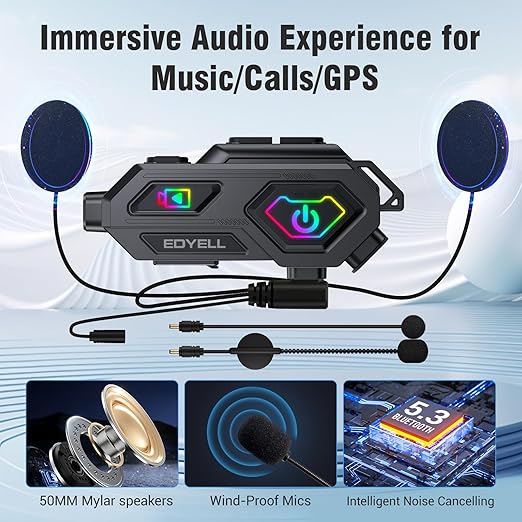 EDYELL C8 Max Motorcycle Bluetooth Intercom Headset,LED Emergency