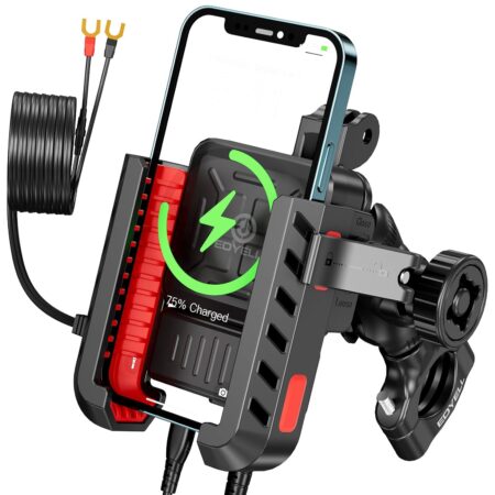 EDYELL Motorcycle Phone Mount Holder with Charger & 30W Type C/18W USB-C Fast Charging Port,360 Degree Rotation,Phone Holder for Bikes GPS nevigation Firm Locking Anti Shake Mobile Holder(YF-303-C)