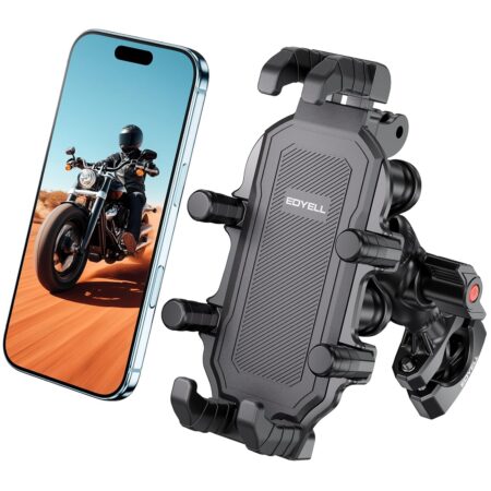 EDYELL Mobile Holder for Bike,Motorcycle Phone Mount Holder, 360° Rotation,Anti-Shake Handlebar Cellphone Cradle for Bike Bicycle Scooter ATV, Adjustable Fit 5.4-6.9'',for Maps & Navigation